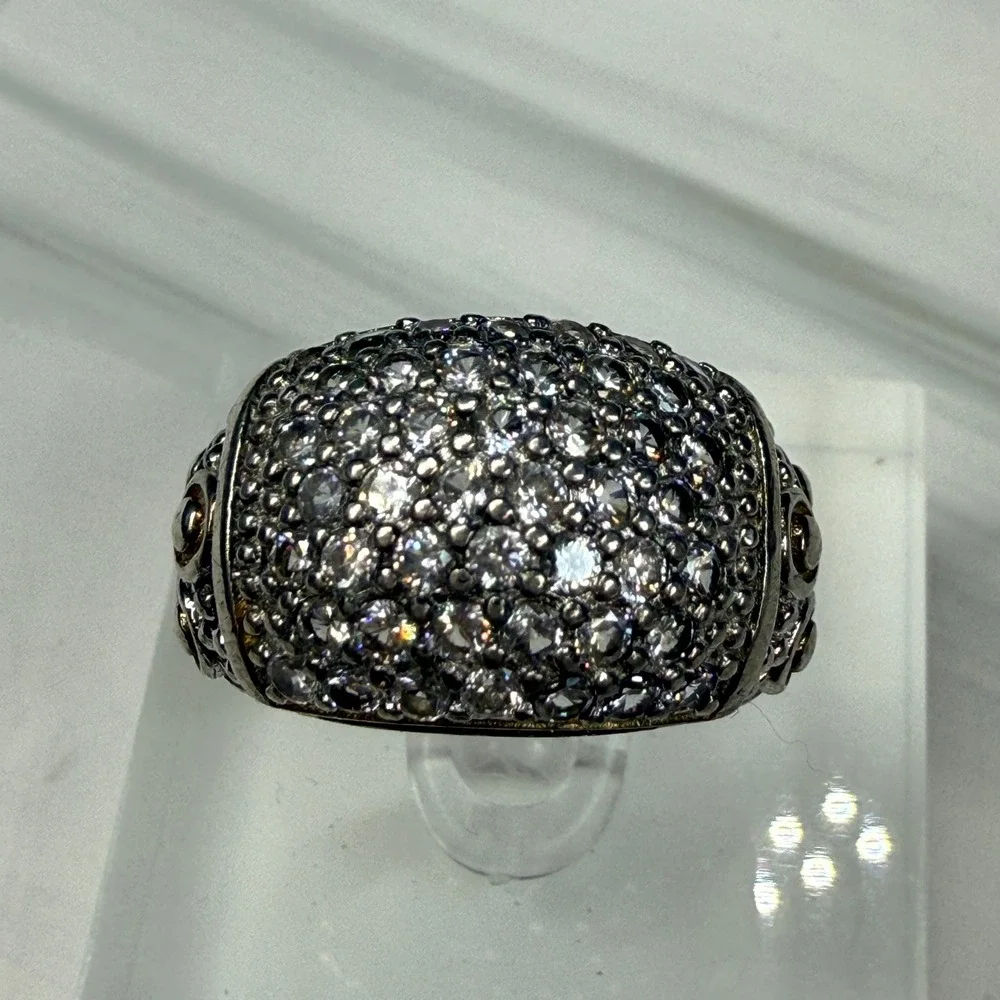 EJI Sterling Silver 925 Pave Cubic Zirconia Dome Filigree Ring Size 8.25 7.1g